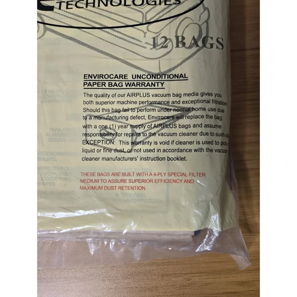 12 EnviroCare Technologies Replacement Vaccumm Bags. Style C, 4 Ply. SEALED‎
